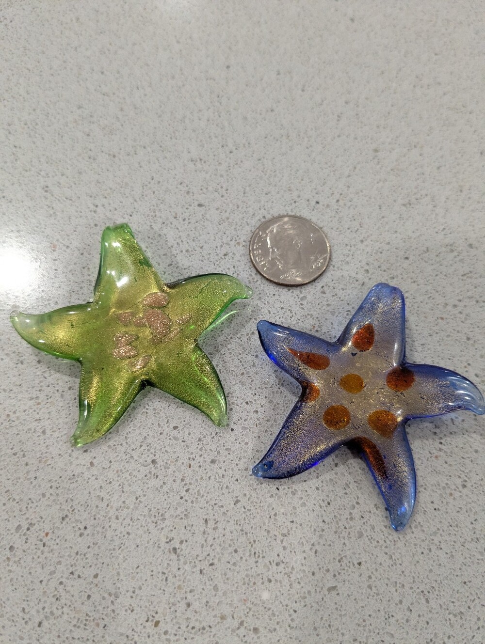 Handblown Glass Starfish Accent - Green and Blue Pendants